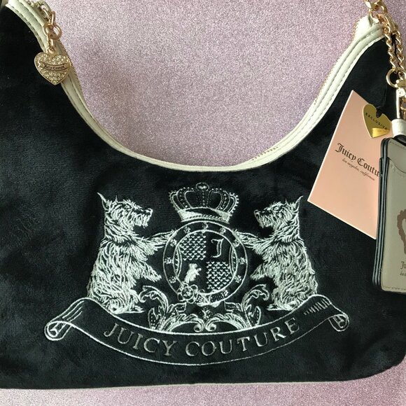 Juicy Couture Classic Scottie Dogs Hobo Liquorice Bag Black white NWT - Picture 3 of 11